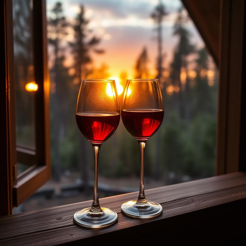 Two glasses of wine at sunset